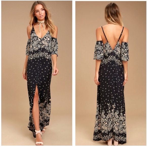 Billabong Dresses & Skirts - Billabong Desert Dance Washed Black Beige & Cream Boho Print Maxi Dress Medium
